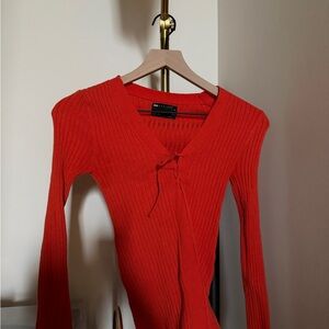 Red - orange Ribbed sweater